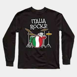 Italian Flag Drums, Italia Rocks, Drummer Musician Long Sleeve T-Shirt